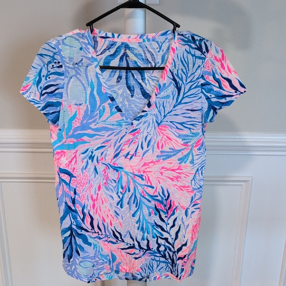 Lilly Pulitzer Vibrant Blue and Pink Short Sleeve Top
